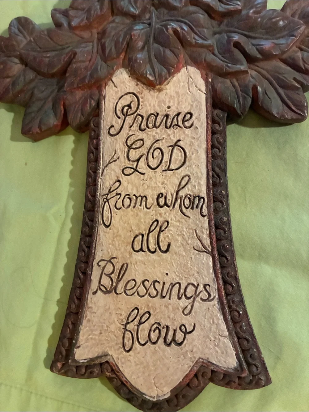 Wall Cross Plaque - Cream and Brown Inspirational Home Decor